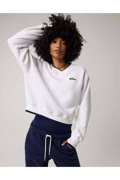 AMERICAN EAGLE OFFLINE By Aerie Cloud Fleece V-Neck Crew Sweatshirt