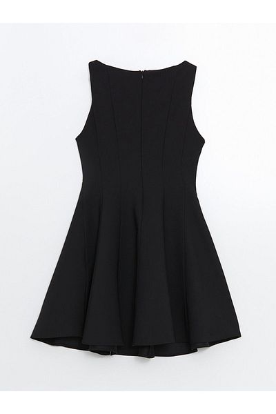 LC Waikiki Lcw Vision Black Crepe Women's Dress with Crew Neck