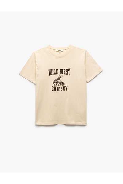 Koton Cotton Short Sleeve Crew Neck Beige Women's T-Shirt 5Sak50135Ek