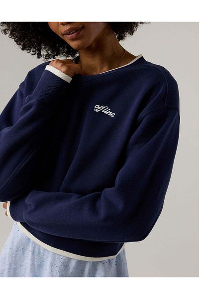 AMERICAN EAGLE OFFLINE By Aerie Cloud Fleece V-Neck Crew Sweatshirt