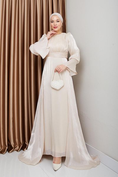 Olcay Hijab-Abendkleid aus Seide – mit Cape-Rock, Yoryo CREAM 1235