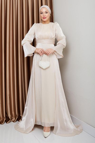 Olcay Hijab-Abendkleid aus Seide – mit Cape-Rock, Yoryo CREAM 1235