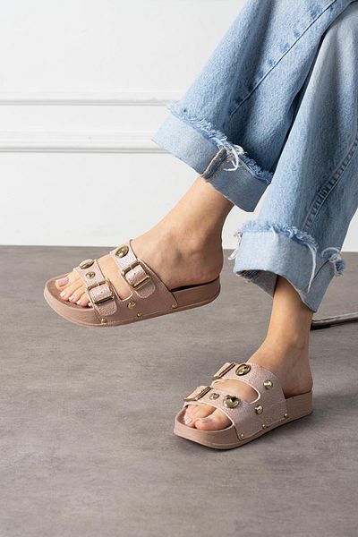 diclepolat Olive Women's Slippers - Flat Bottom, Buckle, Double Bands and Tro