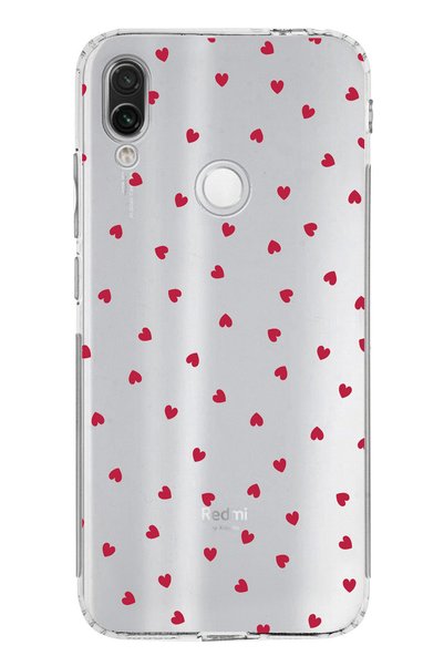 TechTree جراب سيليكون شفاف بتصميم قلوب حمراء متوافق مع هاتف Redmi Note 7
