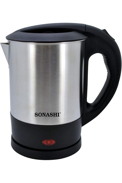 sonashi غلاية لاسلكية سعة 1 لتر، مصنوعة من الفولاذ المقاوم للصدأ، غطاء قفل أمان، مفتاح تشغيل/إيقاف، مؤشر ضوئي