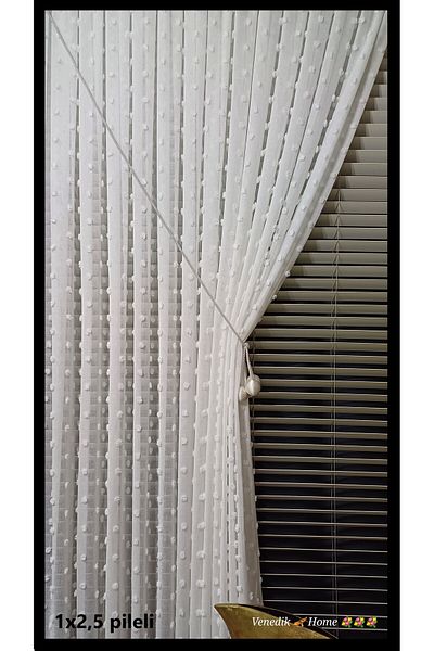venedik home New Season Pompom Super Linen Tulle Curtain 1X2.5 Normal Pleat, No Ironing Needed