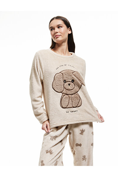 Koton Köpek Desenli Peluş Polar Pijama Takımı