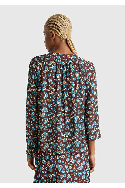 United Colors of Benetton Γυναικεία Καφέ Μπλούζα Raglan με λαιμόκοψη 100% Viscose