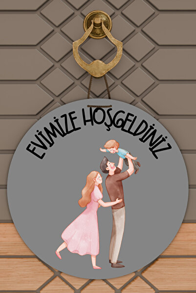 Dormot Home Modern Wooden Digital Printing Gray Family Door Ornament for Thre...