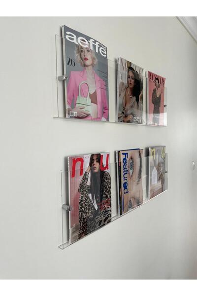 PlexiPlus Şeffaf akrilik dergilik, duvara monte kitaplık dergi rafı, bekleme odası, ofis için