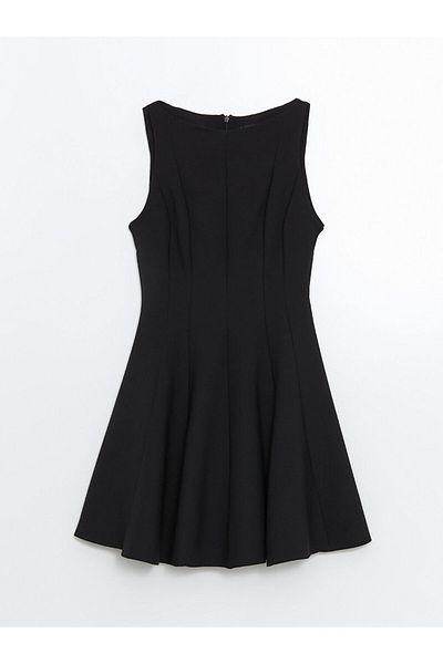 LC Waikiki Lcw Vision Black Crepe Women's Dress with Crew Neck