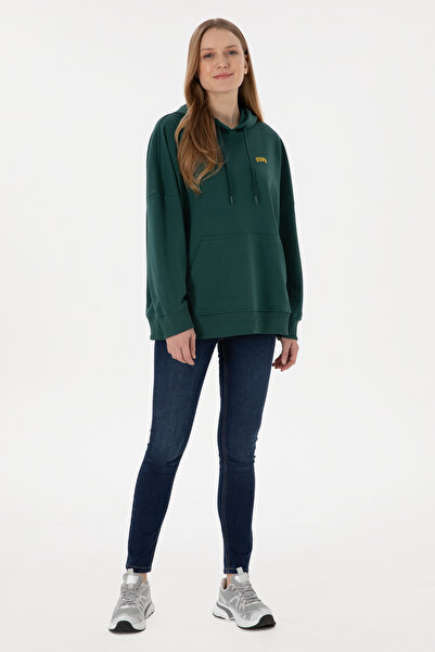 U.S. Polo Assn. Kadın Koyu Yeşil Kapüşonlu Basic Sweatshirt 50297324-VR079