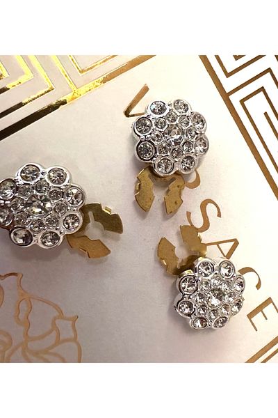 ODDA TASARIM ATÖLYESİ Silver crystal stone metallized (plate) plug-sticker seamless 3-piece button set