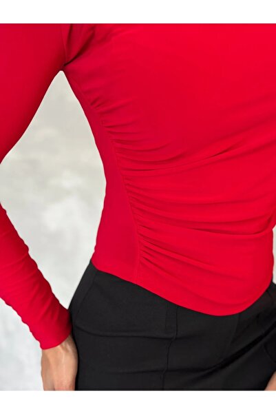 alenmoda Kadın Siyah Önü V Dekolte Detaylı Sandy Kumaş Bluz