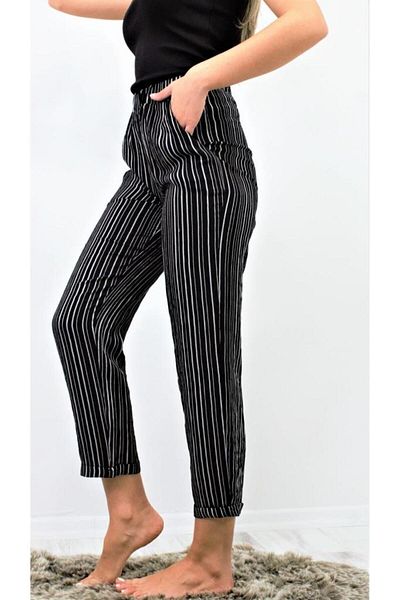 Pasaklı Giyim Women's Pocketed Elastic Waist Striped Double Leg Comfortable Summer Trousers 3277200