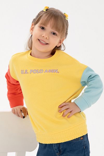 U.S. Polo Assn. Girl's Yellow Crew Neck Raised Sweatshirt 50296369 -Vr044