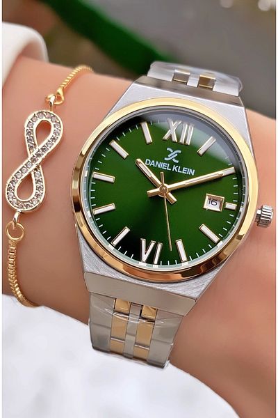 Daniel Klein Brand Yellow Silver Color Waterproof Women's Wristwatch - With Bracelet Gift
