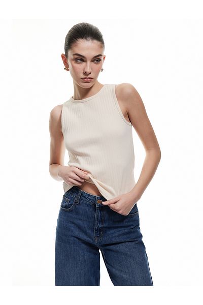 Koton Slim Fit Sleeveless Crew Neck Cotton Ribbed Tank Top