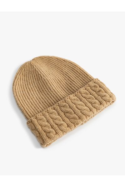 Koton Koton X Sima Tarkan - Knitted Beanie with Texture and Fold Detail