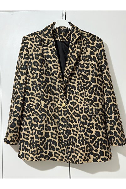 She Olive Γυναικείο μπουφάν oversized με λεοπάρ στάμπα - κομψό συνδυασμός με υφασμάτινη επένδυση από ύφασμα scuba