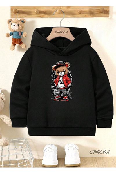 FML MODA TASARIM DİKİŞ Cotton Special Design Printed Black Kids Sweatshirt