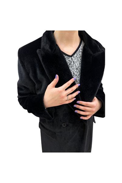 hot fashions معطف نسائي أسود اللون مزين بالريش على الكتف، معطف طويل أنيق