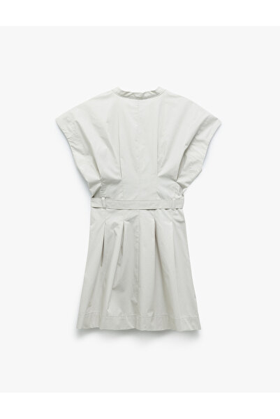 Koton V-Neck Short Sleeve Cotton A-Line Mini Dress with Belt