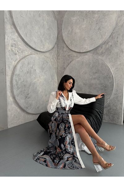 WellWay Rochie gri cu guler de cămașă cu imprimeu floral Atlas, cu detaliu de nasturi (INCLUSIV CUREA)-2502