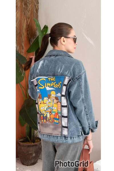 Hatun Atila Jachetă de blugi cu imprimeu Simpsons pe spate 7684