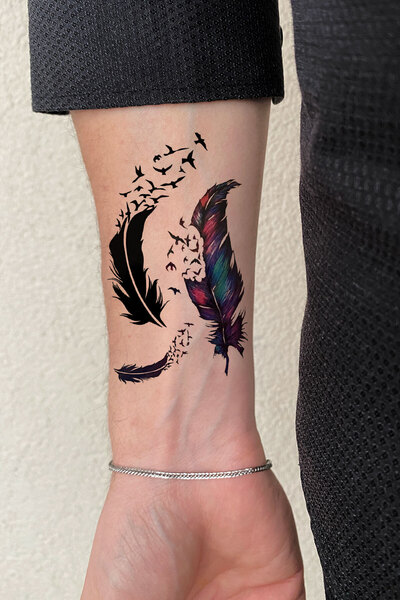 BiWini Tüy Ve Uçan Kuşlar Geçici Dövme Tattoo Bilek Kol Bacak Ve Göğüs Arası Erkek Kadın