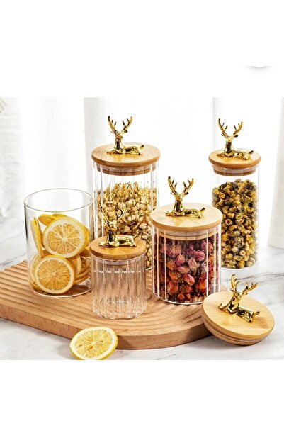 GUNES ZUCCACIYE Deer Glass Jar Set with Bamboo Lid – Stylish and Functional Storage Set of 3