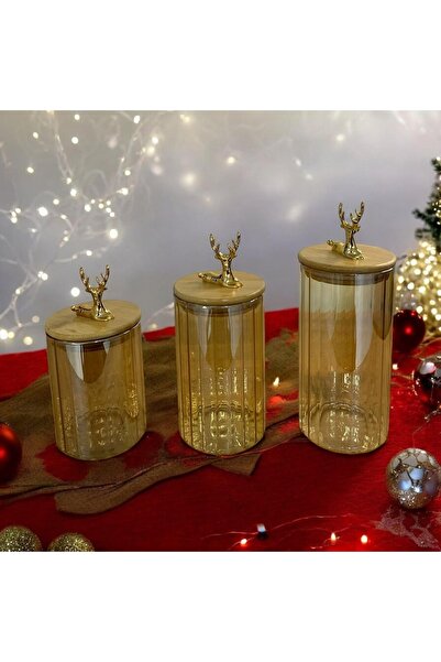 GUNES ZUCCACIYE Deer Glass Jar Set with Bamboo Lid – Stylish and Functional Storage Set of 3