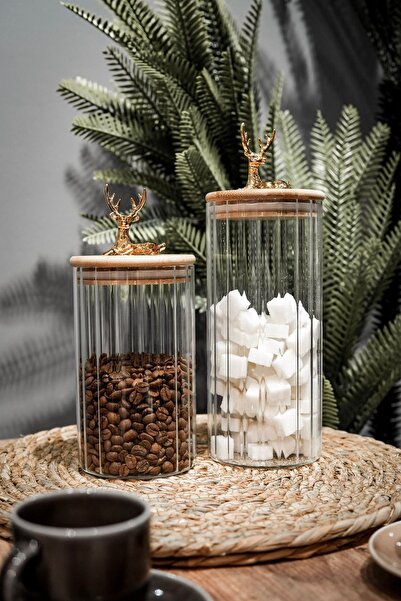 GUNES ZUCCACIYE Deer Glass Jar Set with Bamboo Lid – Stylish and Functional Storage Set of 3