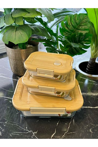 GUNES ZUCCACIYE Vacuum Glass Storage Container Set with Bamboo Lid – Set of 4 (640 ml / 1040 ml / 1520 ml / 2800 ml)