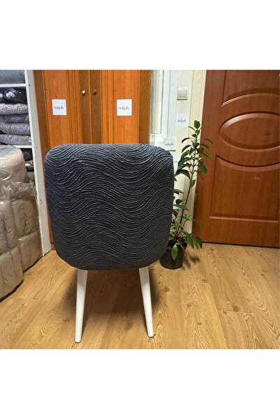 IYDGAH Lüks Jakarlı Su Yolu Desen Oval Sandalye Örtüsü. Lastikli Yuvarlak Sandalye Kılıfı 1.adet Antrasit