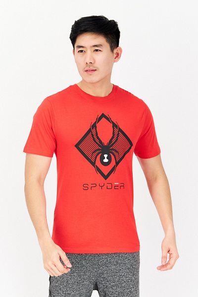 Spyder Men Crew Neck Short Sleeve Brand Logo T-shirt, Red