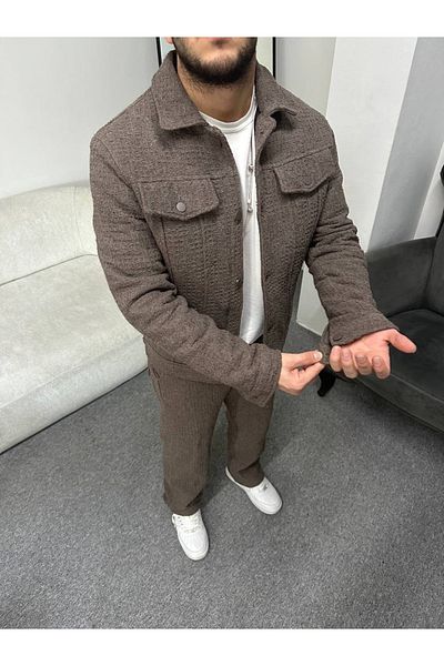 mrmubomen Lower Top Suit with Quilted Collar Coat Baggy Pants