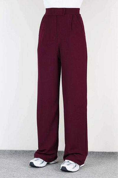 MODASPARK Burgundy Lycra Velcro Closure Women's Palazzo Trousers