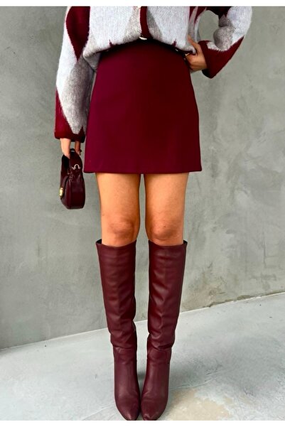 fkpanneple BORDO YÜKSEK BEL MİNİ DOKUMA ETEK