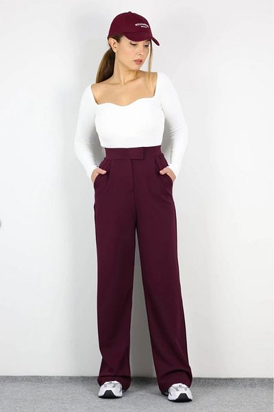 MODASPARK Burgundy Lycra Velcro Closure Women's Palazzo Trousers