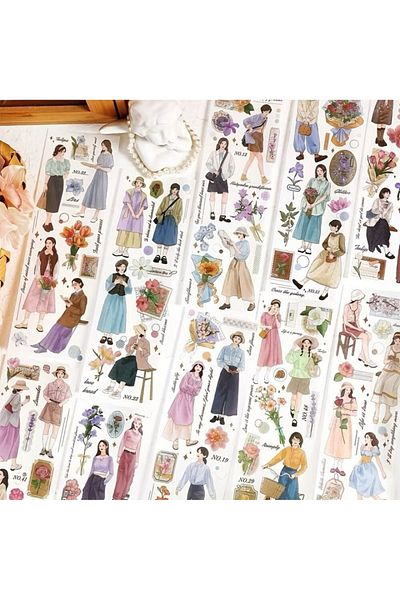 June Journal Romantic Girls 3 Sheets Washi Sticker Set