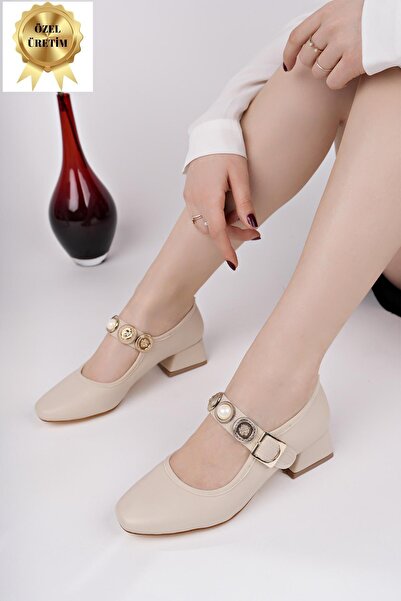 AYS SHOES Pantofi cu toc bloc pentru femei cu detaliu broșă aurie