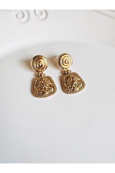 DEVİ fashion Lion Gold Earrings 4 cm