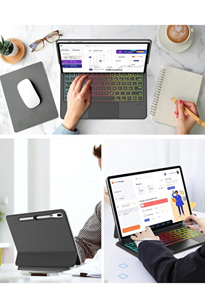 m.tk moveteck Samsung Galaxy Tab S10+ Plus 12.4" Uyumlu Magic Keyboard Touchpad Rgb Işıklı Klavyeli Kılıf Sm-x820