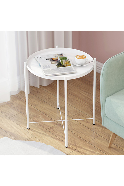 sharpdo طاولة فولاذية دائرية باللون الأبيض