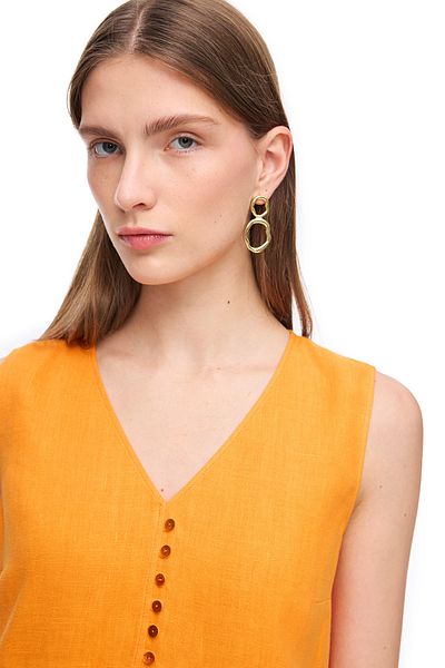 Perspective Orange Holas Regular Fit Plain Midi Length Dress