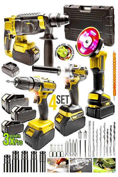 MoonTech Profesyonel Şarjlı Darbeli 4'lü Set 2-26 Hilti 125mm Taşlama 13mm  M...