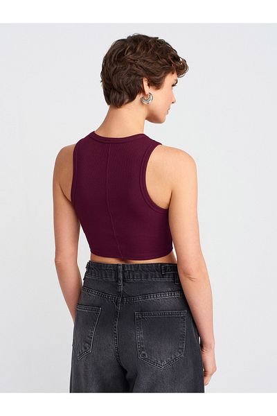 Dilvin 20820 Stitching Effect Crop Top-Claret Red