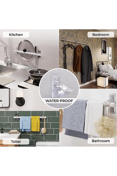 COOYA 6 Pcs Transparent Adhesive Curtain Rod Holders, Adjustable Curtain Rod Hooks for Bathroom, Kitchen