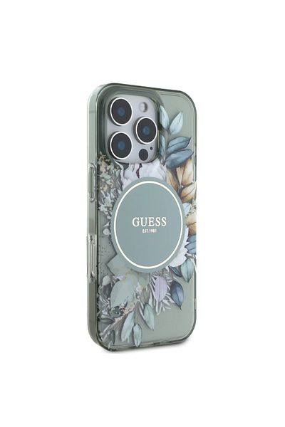 CG Mobile Guess Magsafe Iml Transparent Hard Case With Flower Design & Tonal Circle Logo Fo